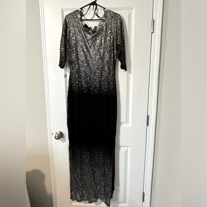 Beautiful black & sparkling silver long dress with slit